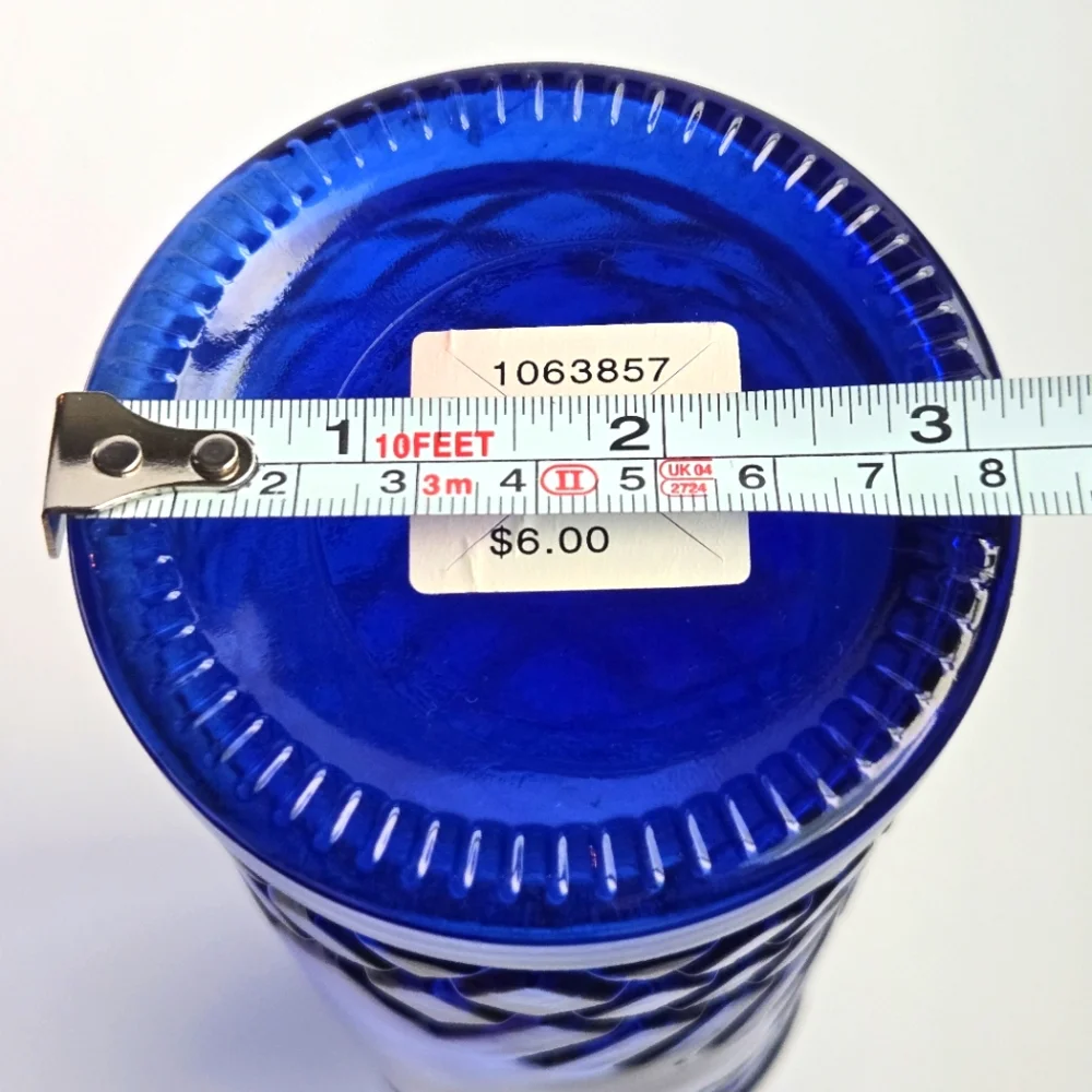 VTG PIER 1 Cobalt Blue Glass Bottle Decanter Diamond Lattice Textured Vase Spain